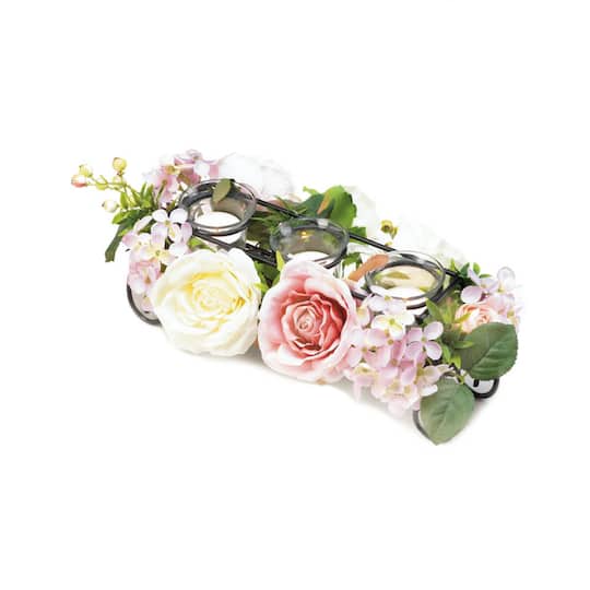 Blooming Faux Floral Candleholder 13" x 6" x 4.5